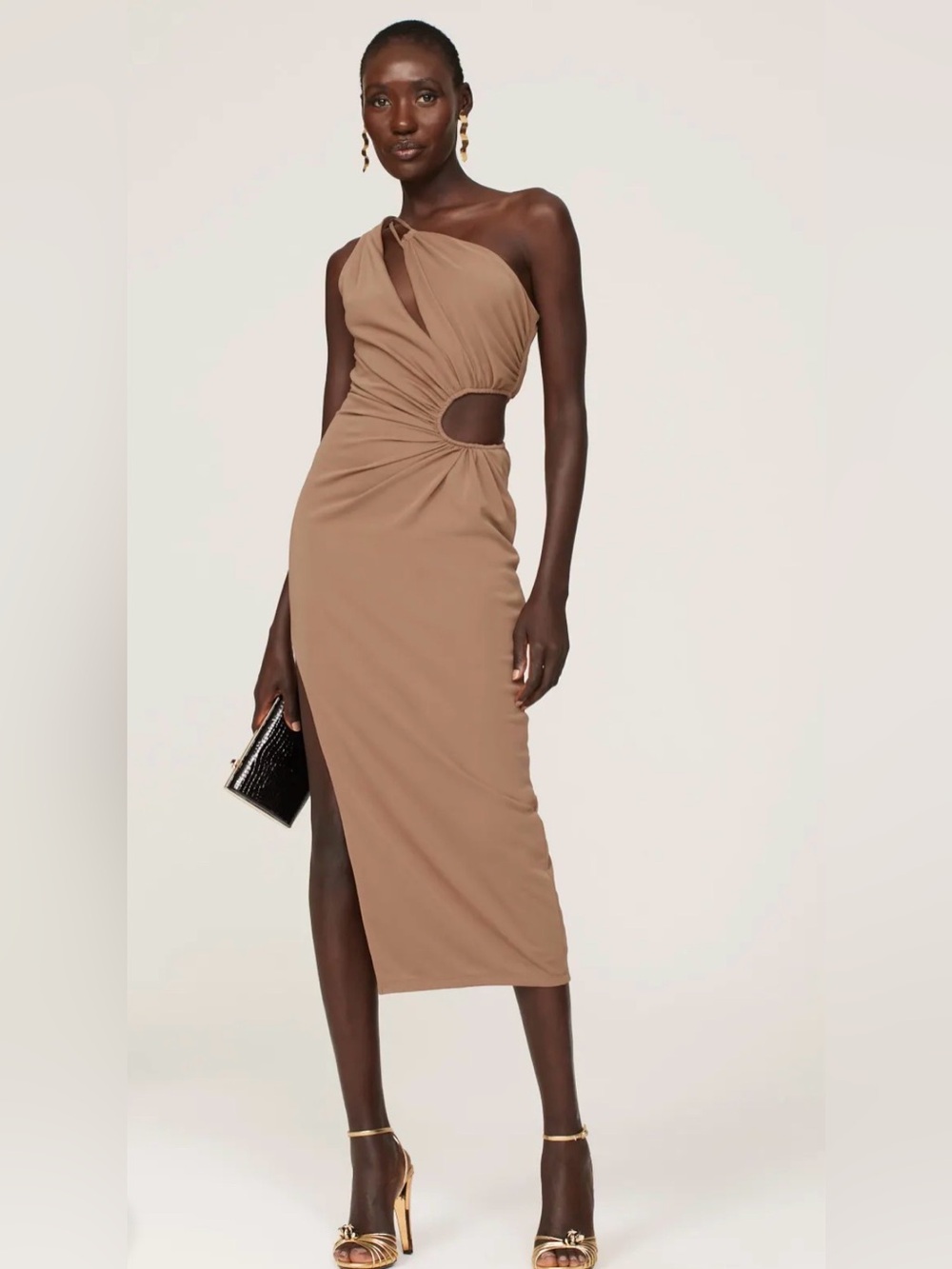NICHOLAS Drie One-Shoulder Cutout Maxi Dress in Camel - Picture 2 of 7